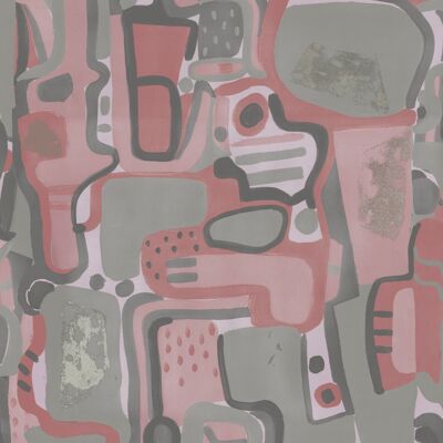 Cubist Jigsaw Wallpaper - Rose + Grey - roll