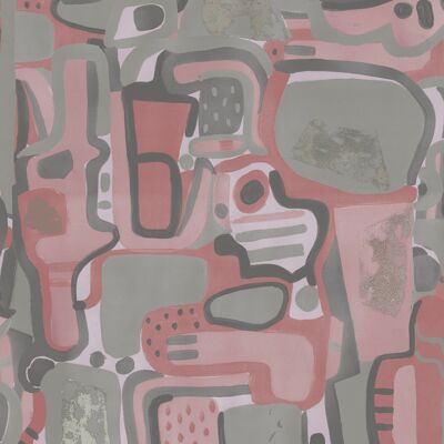 Cubist Jigsaw Wallpaper - Rose + Grey - roll