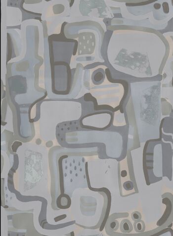 Papier Peint Puzzle Cubiste - Gris - Échantillon