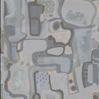 Cubist Jigsaw Wallpaper - Grey - Sample