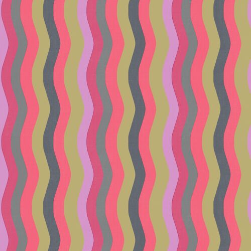 Wavy Stripe Wallpaper - Cerise, Lilac + Grey - Sample