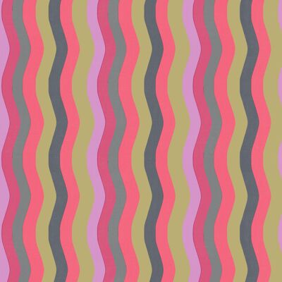 Wavy Stripe Wallpaper - Cerise, Lilac + Grey - roll