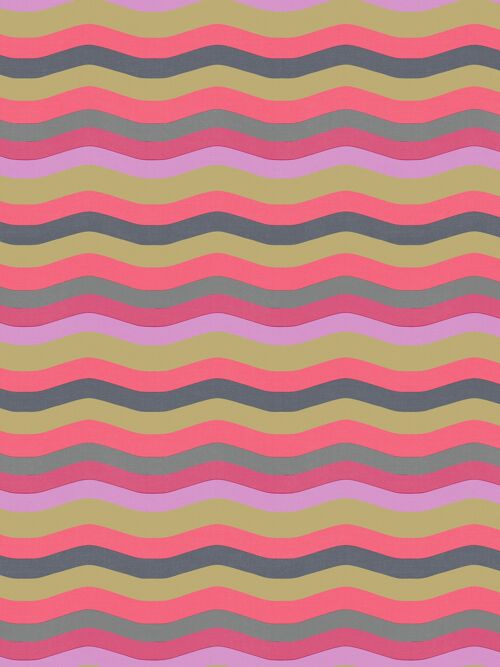 Wavy Stripe Wallpaper - Cerise, Lilac + Grey - Horizontal