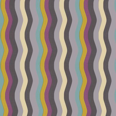 Papel pintado Wavy Stripe - Lila, Morado + ocre - rollo