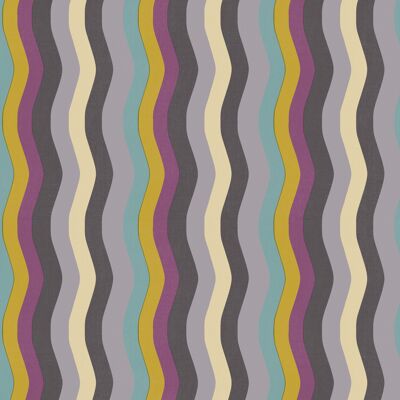 Wavy Stripe Wallpaper - Lilac, Purple + ochre - roll