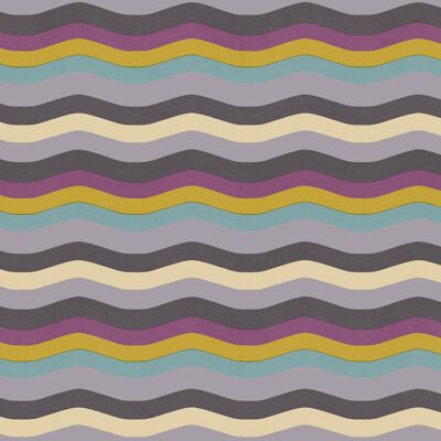 Wavy Stripe Wallpaper - Lilac, Purple + ochre - Horizontal