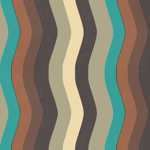 Wavy Stripe Wallpaper - Turquoise, Brown + Grey - Sample