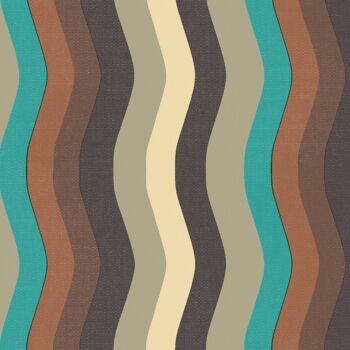 Papier Peint Wavy Stripe - Turquoise, Marron + Gris - Échantillon