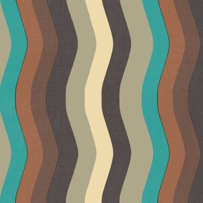 Papel pintado con rayas onduladas - turquesa, marrón + gris - rollo