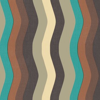 Papier Peint Wavy Stripe - Turquoise, Marron + Gris - rouleau