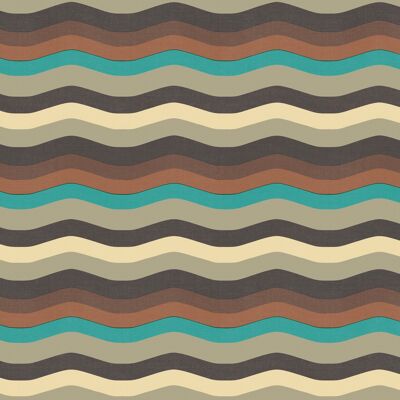 Wavy Stripe Wallpaper - Turquoise, Brown + Grey - Horizontal