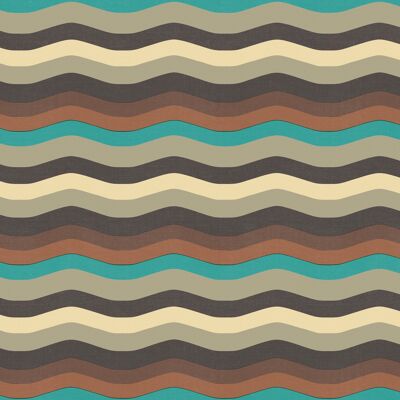 Wavy Stripe Wallpaper - Turquoise, Brown + Grey - Horizontal