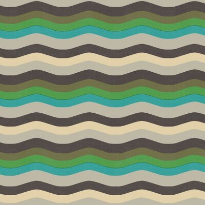 Wavy Stripe Wallpaper - Turquoise, Emerald + Mocha - Horizontal
