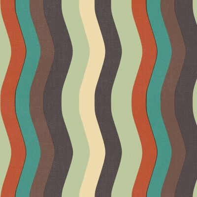 Papel pintado Wavy Stripe - Terracota, Chocolate + menta - rollo