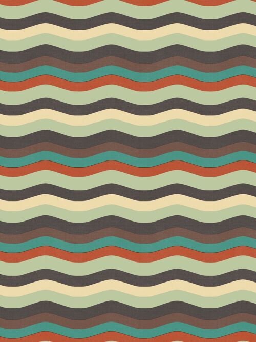 Wavy Stripe Wallpaper - Terracotta, Chocolate + mint - Horizontal