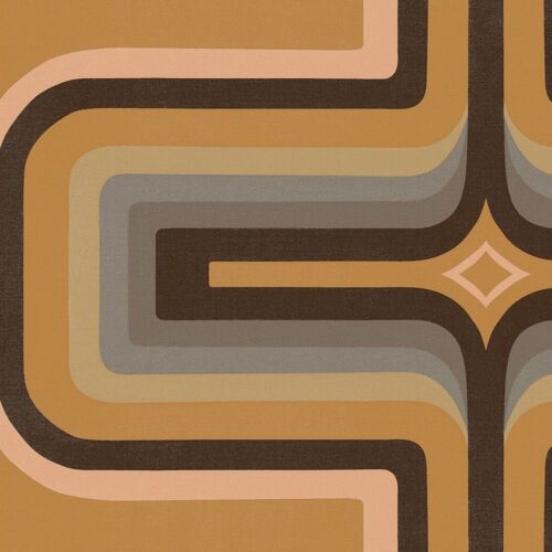 70s Geometric wallpaper Caramel + Grey - Roll