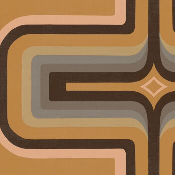 Papier peint géométrique années 70 Caramel + Gris - Echantillon