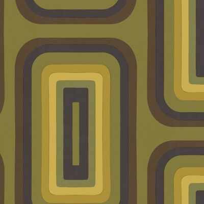 Retro längliche geometrische Tapete - Oliv + Gelb - Rolle
