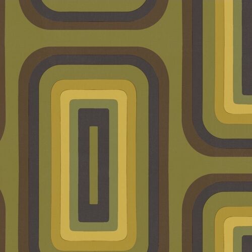 Retro Oblong Geometric wallpaper - Olive + Yellow - Sample