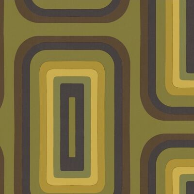 Papier peint Retro Oblong Geometric - Olive + Jaune - Echantillon