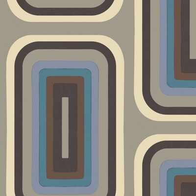 Retro längliche geometrische Tapete - Grau + Blau - Rolle