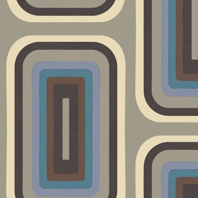 Papel pintado Geométrico Oblongo Retro - Gris + Azul - Rollo