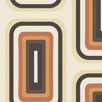 Retro Oblong Geometric wallpaper - Cream + Orange - Roll