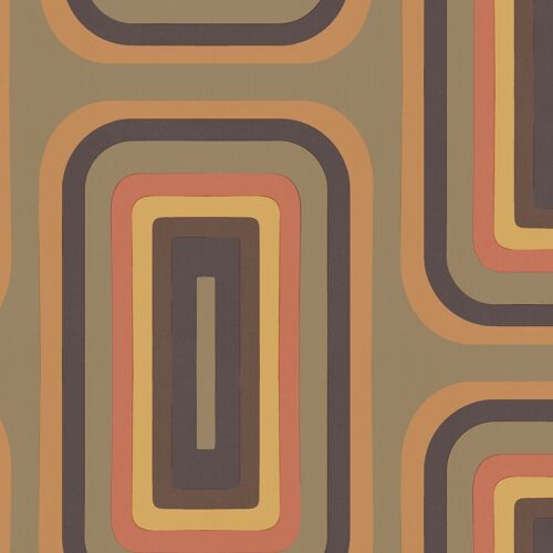 Retro Oblong Geometric wallpaper - Tan + Brown - Roll