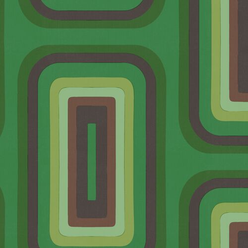 Retro Oblong Geometric wallpaper - Emerald + Brown - Roll