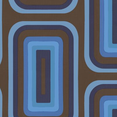 Retro Oblong Geometric wallpaper - Brown + Cobalt - Roll