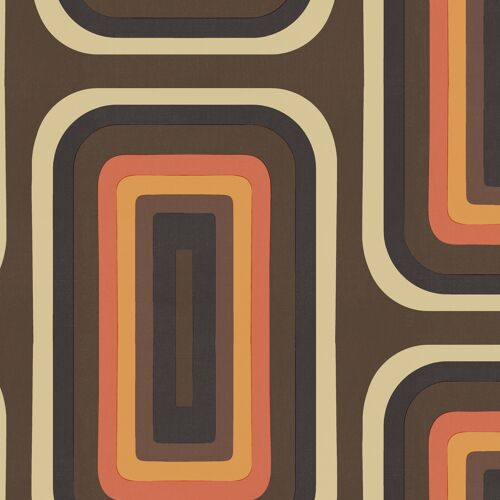Retro Oblong Geometric wallpaper - Brown + Orange - Sample