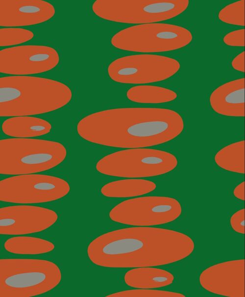 Pebbles Wallpaper - Emerald, Orange + Pearl - sample