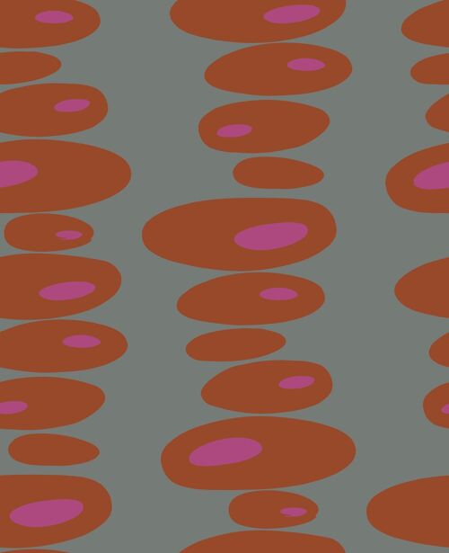 Pebbles Wallpaper - Grey, Terracotta + Fuchsia - sample