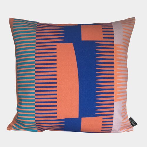 Square Combed Stripe Cushion - Terracotta, Cobalt + Lilac