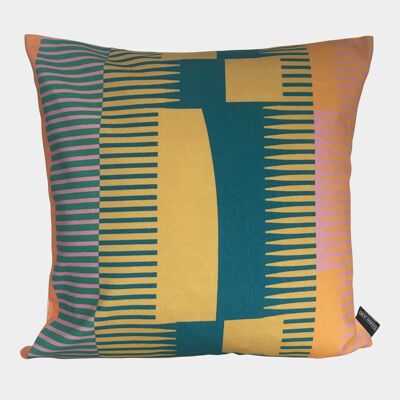 Square Combed Stripe Cushion - Teal, Mustard + Orange