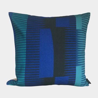 Quadratisches Kissen mit gekämmten Streifen – Kobalt, Schwarz + Blaugrün