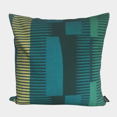 Square Combed Stripe Cushion - Teal, Navy + Chartreuse