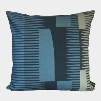 Coussin Carré à Rayures Peignées - Denim, Marine + Gris