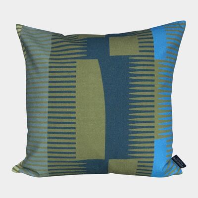 Square Combed Stripe Cushion - Olive, Graphite + Blue