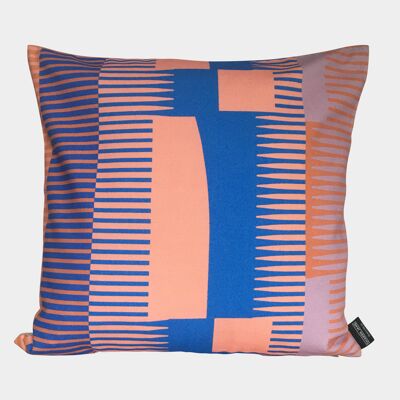 Square Combed Stripe Cushion - Peach, Cobalt + Lilac
