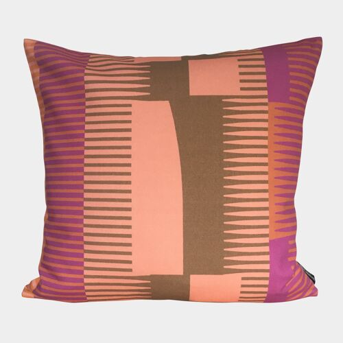 Square Combed Stripe Cushion - Salmon, Mocha + Magenta