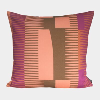 Square Combed Stripe Cushion - Salmon, Mocha + Magenta