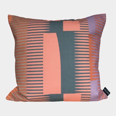Square Combed Stripe Cushion - Salmon, Pewter + Terracotta