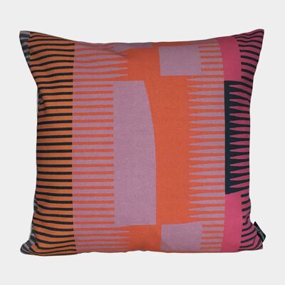 Cuscino quadrato a righe pettinate - lilla, terracotta + rosa