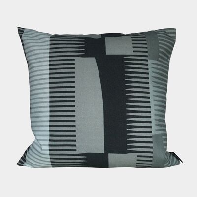 Quadratisches Kissen mit gekämmten Streifen – Graphit, Zinn + Schwarz