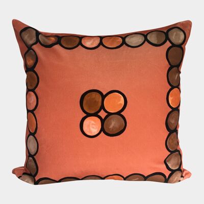 Coussin en Velours Cercle Ombré - Corail + Moka - Complet