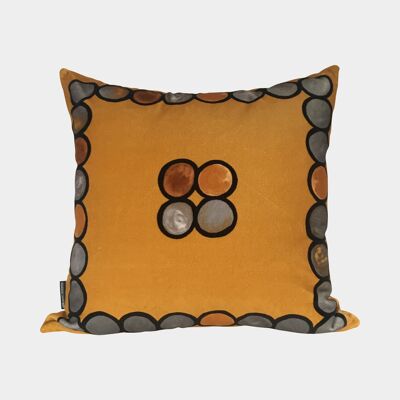 OmbrÃ© Circle Velvet Cushion - Mustard + Grey - Cover only