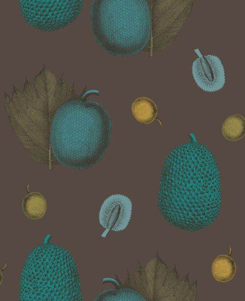 Tropical Fruit Wallpaper - Brown + Turquoise - Sample