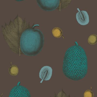Tropical Fruit Wallpaper - Brown + Turquoise - Sample