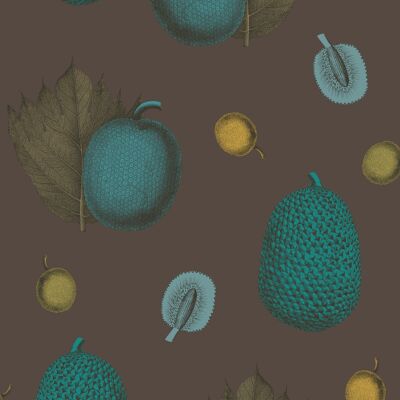 Tropical Fruit Wallpaper - Brown + Turquoise - roll